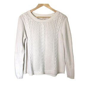 J.Crew Women’s Fisherman Cable Knit Sweater Large Ivory Wool Blend Cozy Grandpa